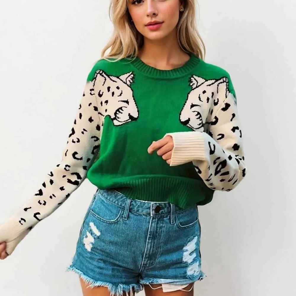 Green Leopard Sweater